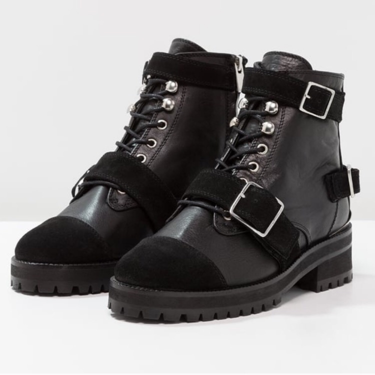 The Kooples Black Leather/Suede Lace-Up Boot